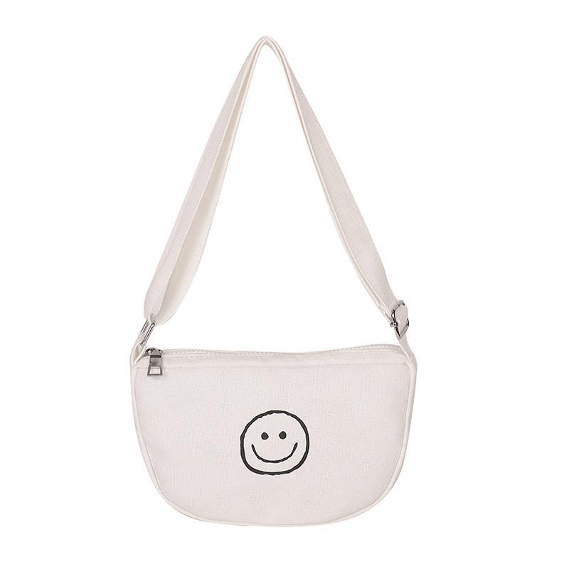 Kids Canvas Satchel With Letter And Smiley Face Print Design For Kindergarten