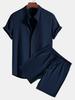Men's Casual Loose Multi-Color Ribbed Short Sleeve Beachwear Two-Piece Set