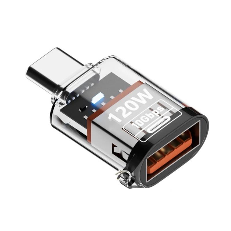 Type-C to USB A Converter with Light Support 120W Charging 10Gbps Data Transfer USB C Extender Clear Shell OTG Adapter