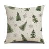 Green Forest Linen Pillow Cover Snowman Pine Tree Theme Pillow Cover Winter Festival Warm Decorative Cushion Cover