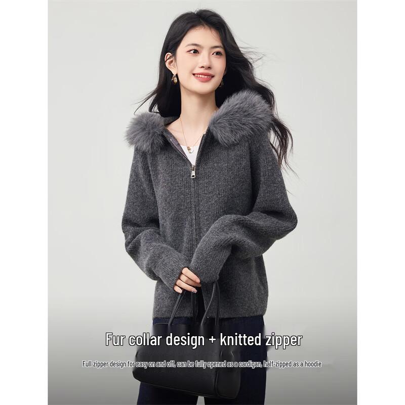 Women's Faux Fur Collar Knitted Cardigan