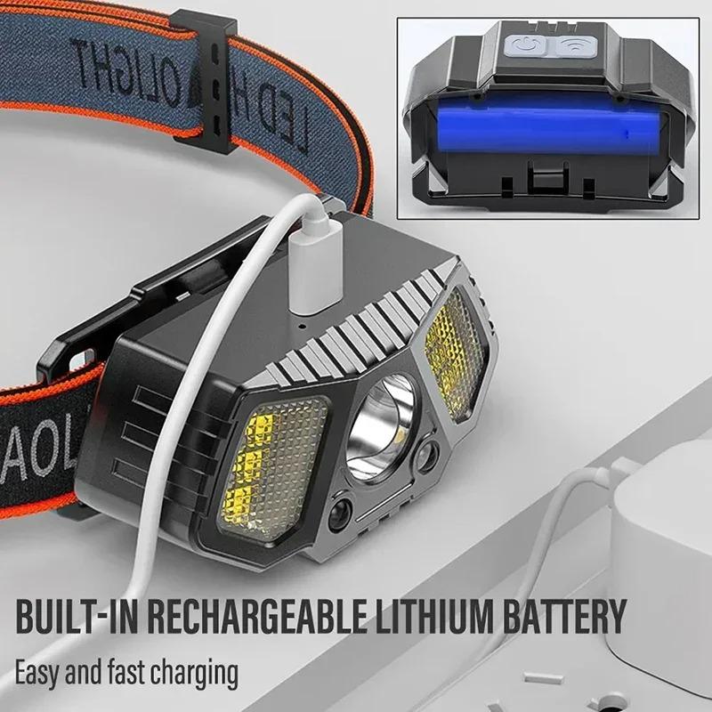 LED Multifunctional Strong Bald Light Wave Sensing Headlight Ultra Long Endurance Outdoor Emergency Lighting Work Light