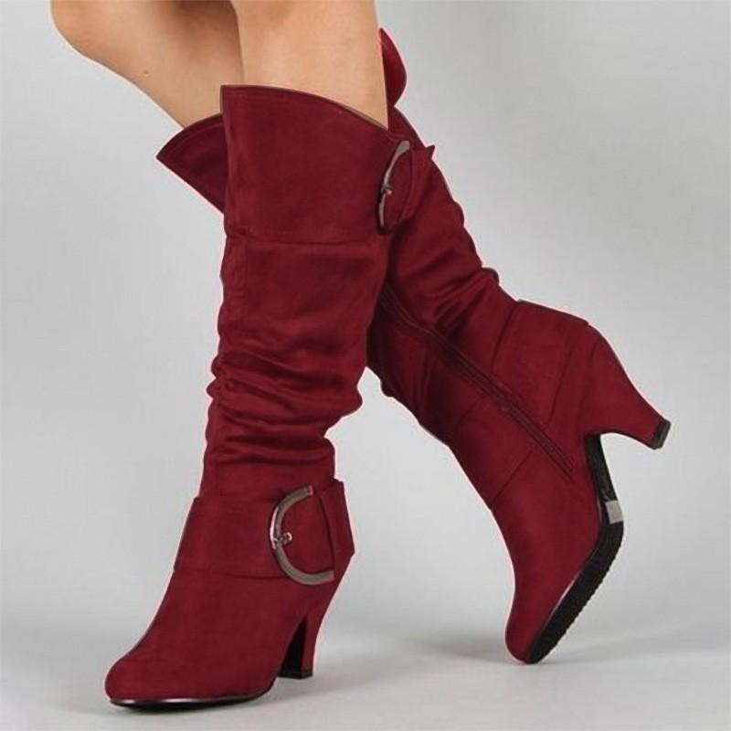 Botas de Inverno Femininas 2026 Moda Sexy Lady Botas de Cano Médio Salto Alto Camurça Sintética Fivela Botas Curtas Botas de Neve Peludas Mulheres
