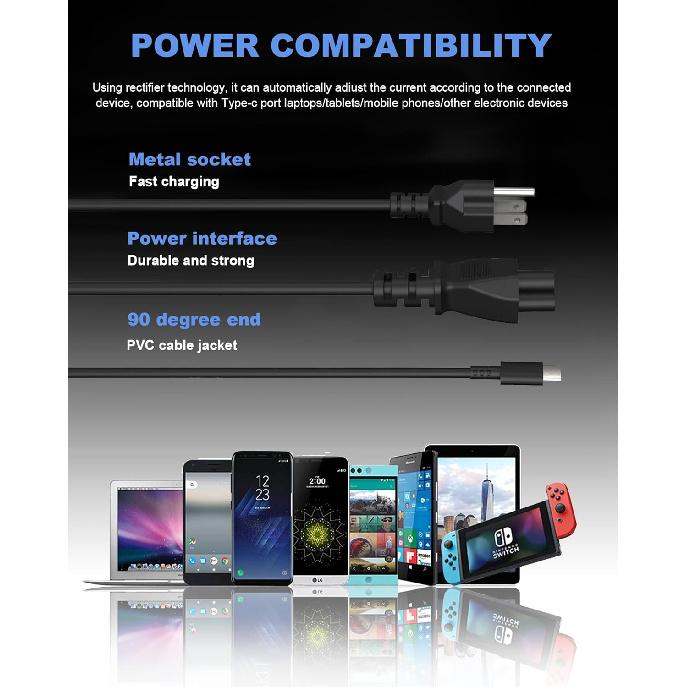 Universal 45W 65W USB C Computer Laptop Charger Type C Compatible With HP/Dell/Lenovo/Acer/Asus/Samsung Chromebook Charger