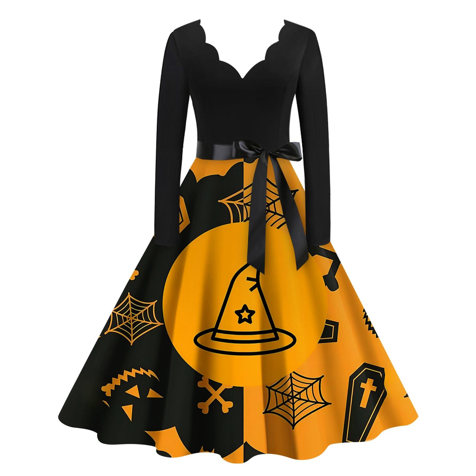 

Хэллоуин Женское Повседневное Модное Платье с V-образным Вырезом и Принтом В Винтажном Стиле XL жёлтый