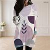 Women Plus Size Round Neck Long Sleeve Abstract Printed Loose Longline Top With Pockets