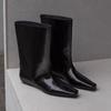 Edition~ Korean Niche Small Square Head Slope Straight Mid-Tube Boots Women'S New Thin Boots Chelsea Boots