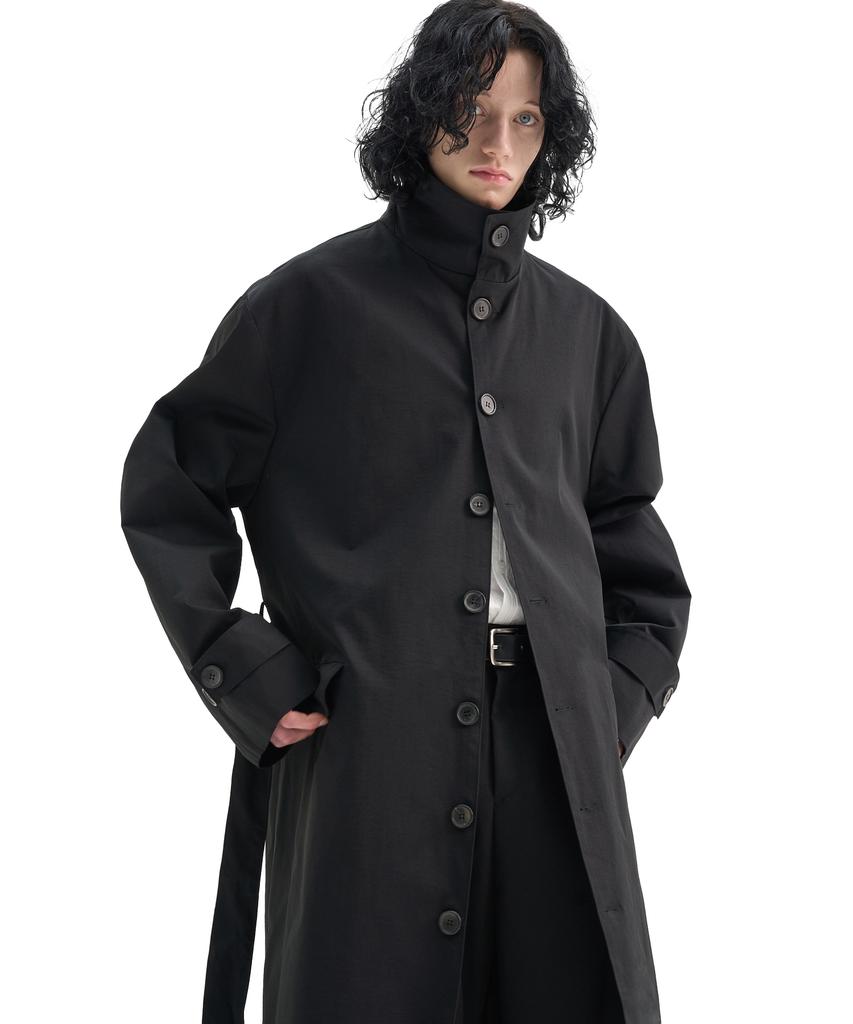 Trip Le Sens Collar Neck Belted Overcoat_Grey