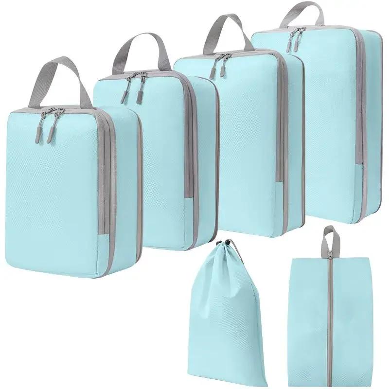 6PCS Travel Portable Compression Packing Cubes Waterproof Suitcase Luggage Organizer Zipper Foldable Storage Bags