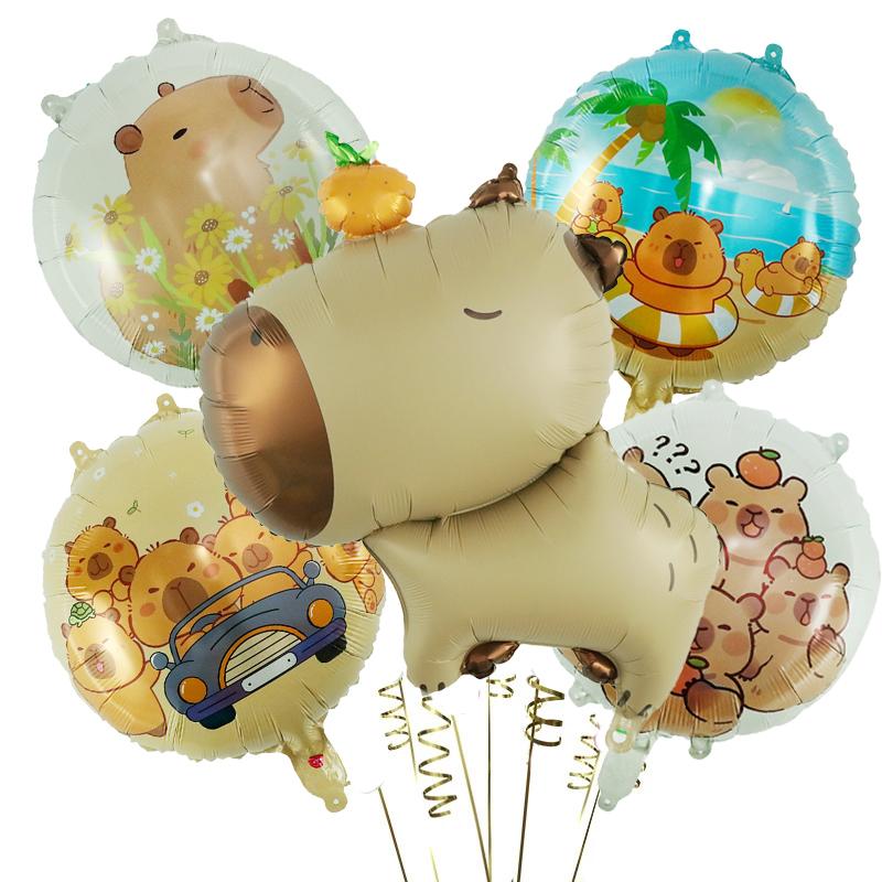 5 stücke Cartoon Capybara Aluminium Film Ballon Set Nette Kapibala Kinder Geburtstag Party Dekore Liefert Baby Dusche Luft Globos
