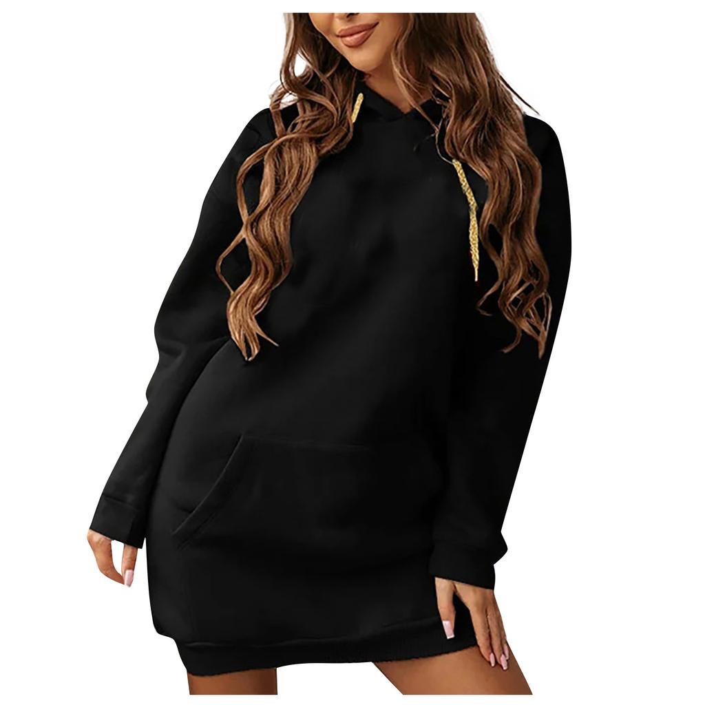 Women  Casual Patchwork Hooded Solid Color Loose Long Sleeve Sweatshirt Tops