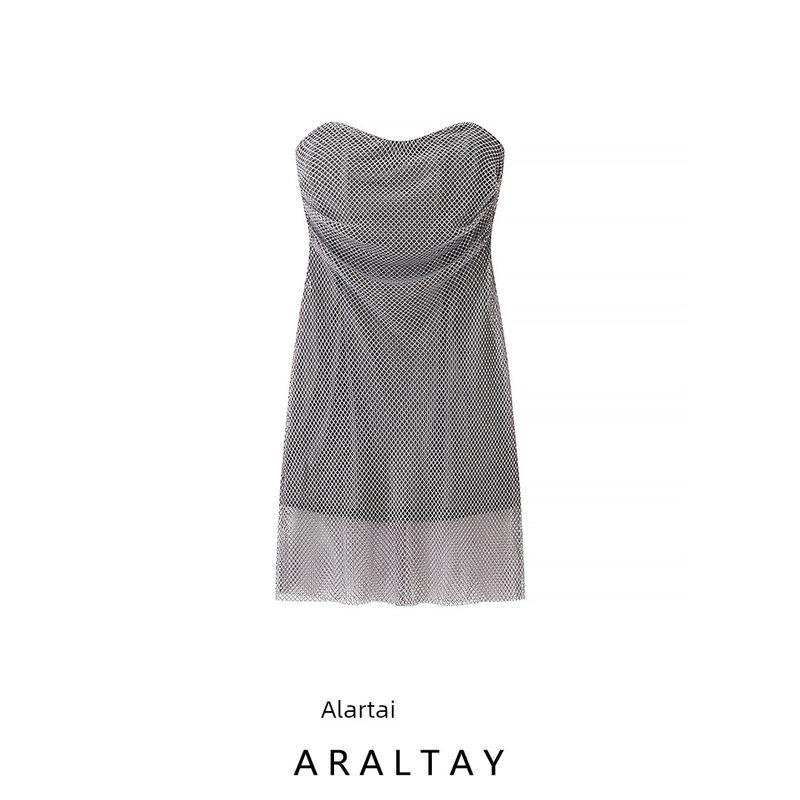 Araltay New Arrival Fashion Style Women's Clothing Fashion All-Match Simple and Tight Strapless Dress Rhinestone Transparent Dress