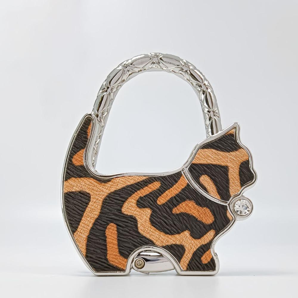 Fashion Leopard Print Cat Handbag Hook Portable Creative Table Hanger Durable Foldable Bag Hanger for Table