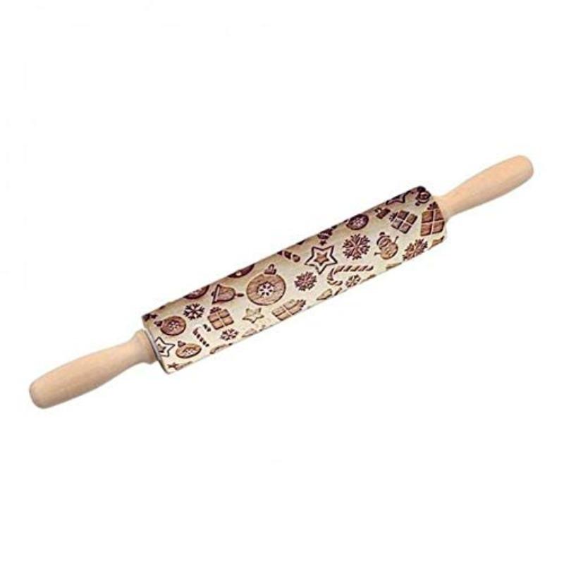1 Pc Wooden Embossed Rolling Pin with Pattern for Kitchen Pastry, Baking Tools, Deep Engraving Cookies Stamp Tool