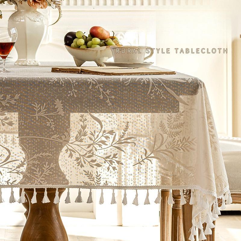 Jacquard Solid-Color Tablecloth Rectangular Embroidery Household Dining Table Tablecloths Dust-Proof Simple Tea Table Decoration