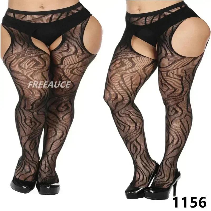 Elastisch Plus Grote Maat Meisjes Kant Knie Dij Hoge Zwarte Kousen Sexy Oversized Dames Visnet Kousen Anti-Slip 5Xxl