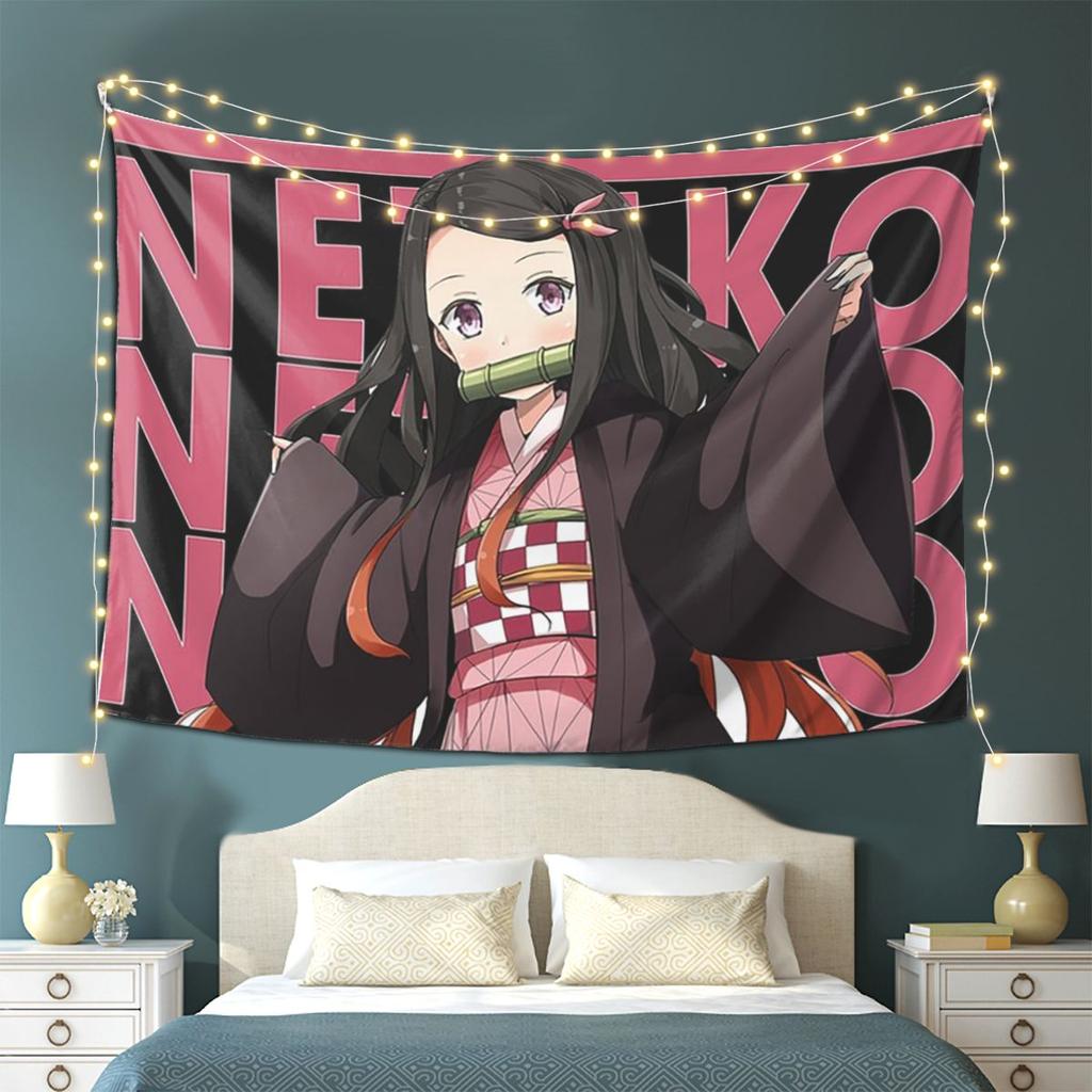 Nezuko Kimono Demon Slayer Kimetsu No Yaiba Anime Tapestry Wall Hanging Aesthetic Home Decoration Tapestries for Dorm Room