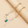 Jewelry Ethnic Style Emerald Imitation Pearl Splicing Clavicle Chain Neck Chain Personalized Retro Necklace