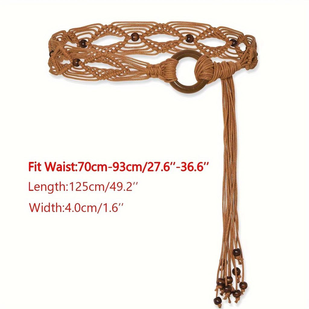 Multi-Color Bohemian Style Spring And Summer Fashion Women Handmade Wooden Circle Braided Hollow Belt Wax Rope Braided Belt Ethnic Style