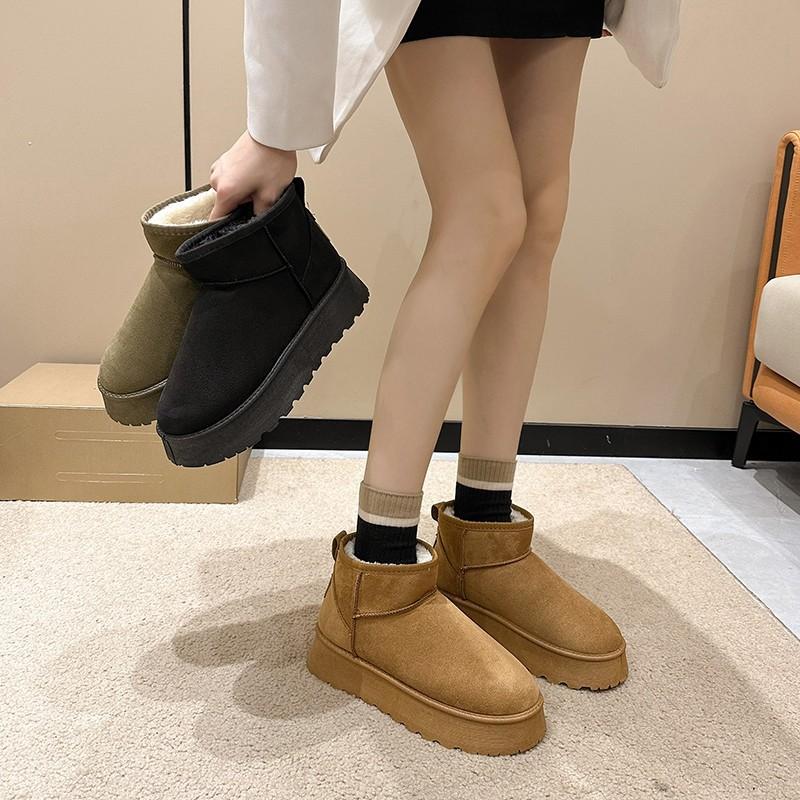 Autumn Winter Short Tube Snow Boots For Women Cross-Border Large Size Plus Middle Heel Flat Bottomed Cotton Boots 35-41