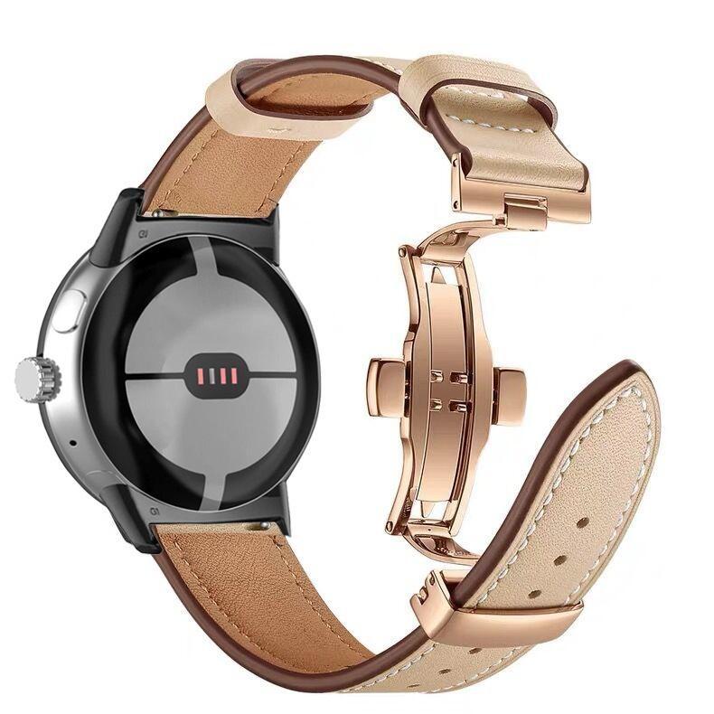Genuine Leather Strap for Google Pixel Watch/Pixel Watch 2 Metal Butterfly Buckle Band Replacement Bracelet Watchband Accessories for Pixel Watch