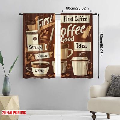 2pcs,2D Plane Printing Curtains&Window Treatment Coffee Collage(1) Versatile Polyester (without Rod) Decorations Inside Ldeal