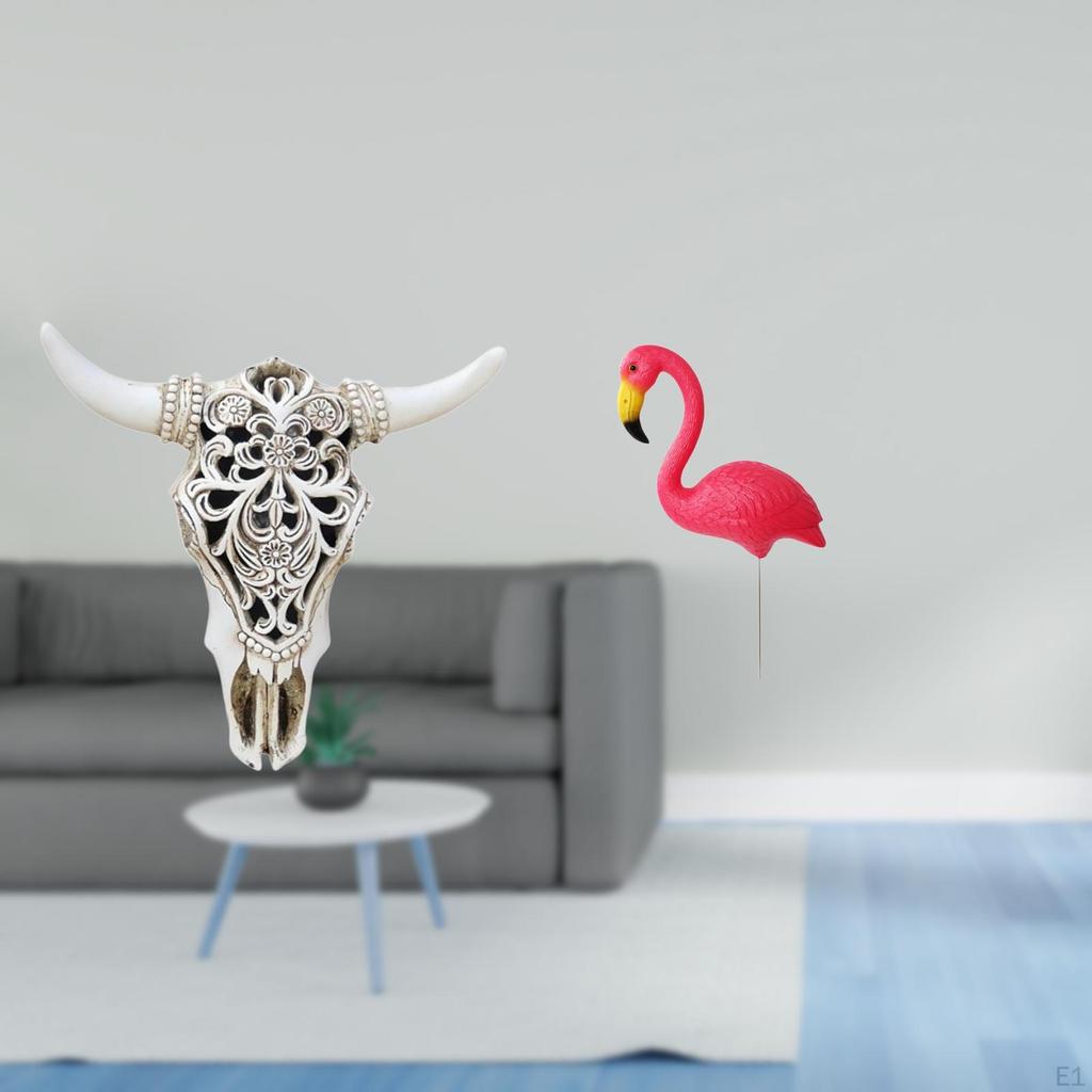 Tribal Bull Head Wall Hanging Sculpture And Flamingo Garden Stake Art Decor for Office Farmhouse