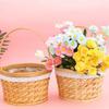 15cm Round Woven Basket with Artificial Flowers Handmade Home Decor Gift