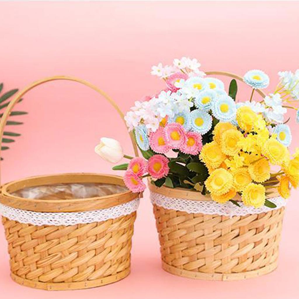 15cm Round Woven Basket with Artificial Flowers Handmade Home Decor Gift