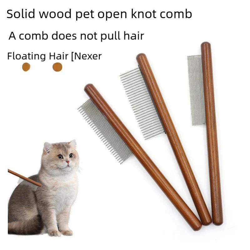 Stainless Steel Pet Hair Remover Comb with Wooden Handle for Cats Dogs Flea Tick Grooming Tool
