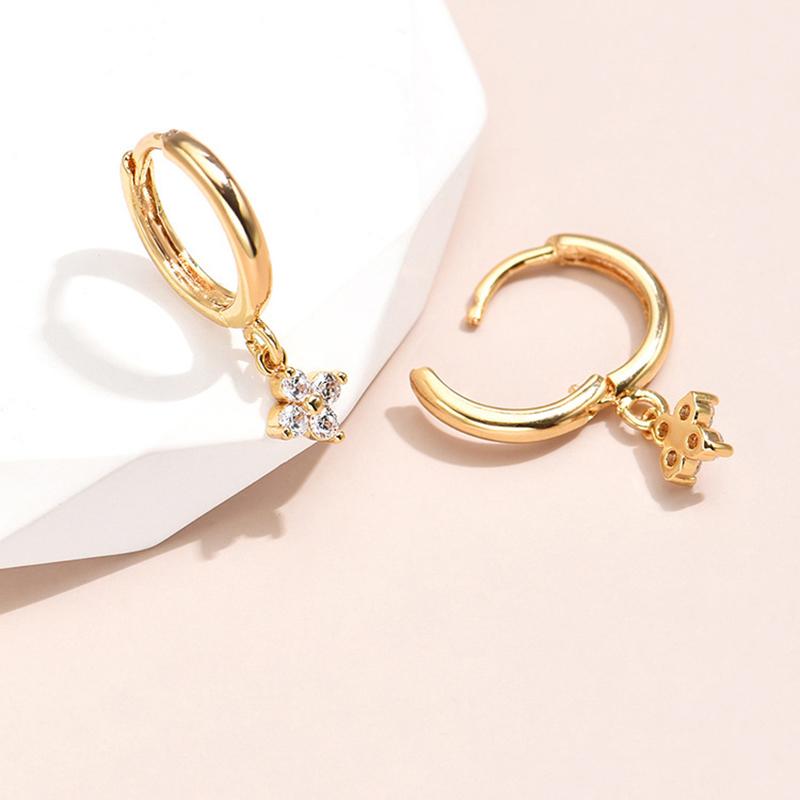 Simple Gold Color Stainless Steel Floral Sweet Earrings Temperament Simple Inlaid Zircon for Women Wedding Jewelry Accessories