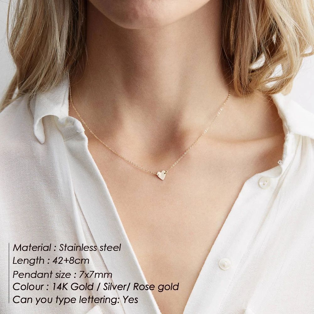 

SUNIBI Tiny Heart Pendant Necklaces for Women Gold Color Stainless Steel Choker Necklace Girl Fashion Jewelry Holiday Gifts Silver Color