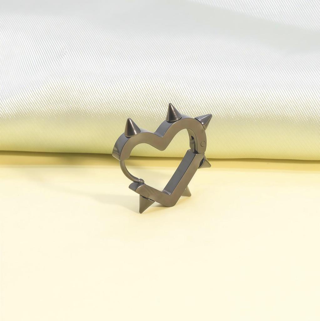 Stainless Steel Heart Rivet Earrings - Pointed Cone Peach Shape, Hot Girl Style