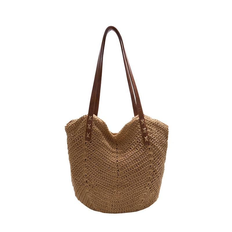Summer New Cotton Thread Woven Bag Casual Straw Woven Holiday Wind Beach Bag Versatile Shoulder Bucket Bag