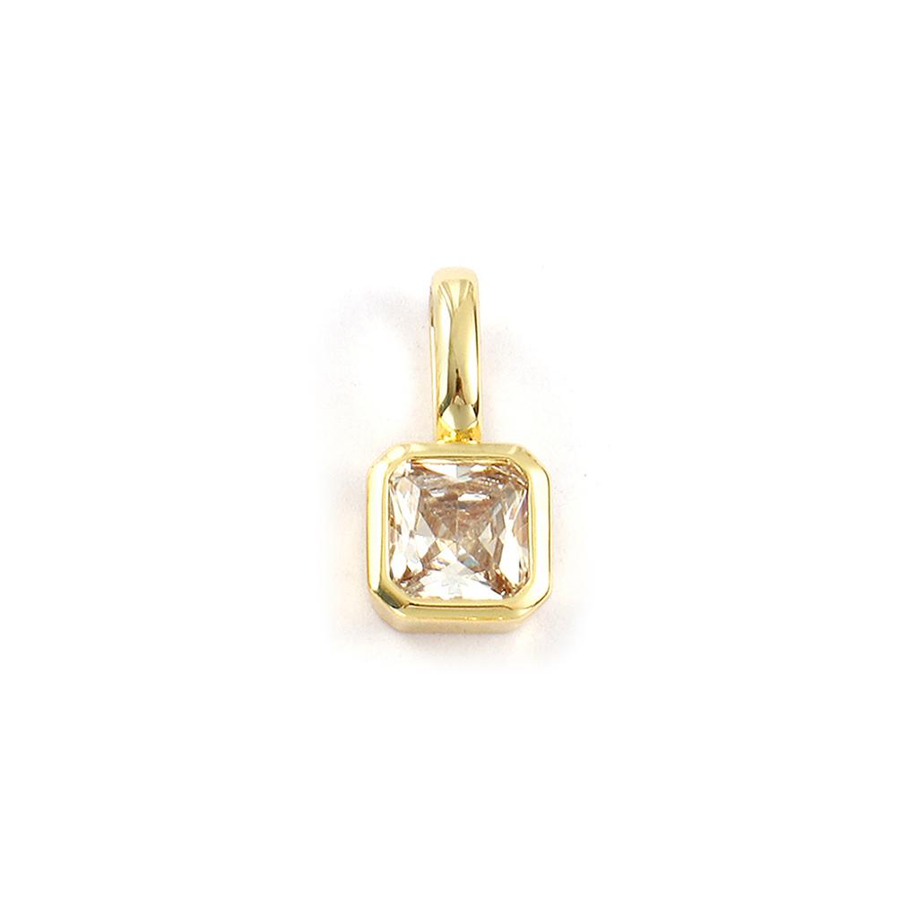 1 Piece Brass & Cubic Zirconia Birthstone Charms 18K Gold Plated Square Pendants For DIY Necklace Jewelry Making 15.5mm x 7.5mm