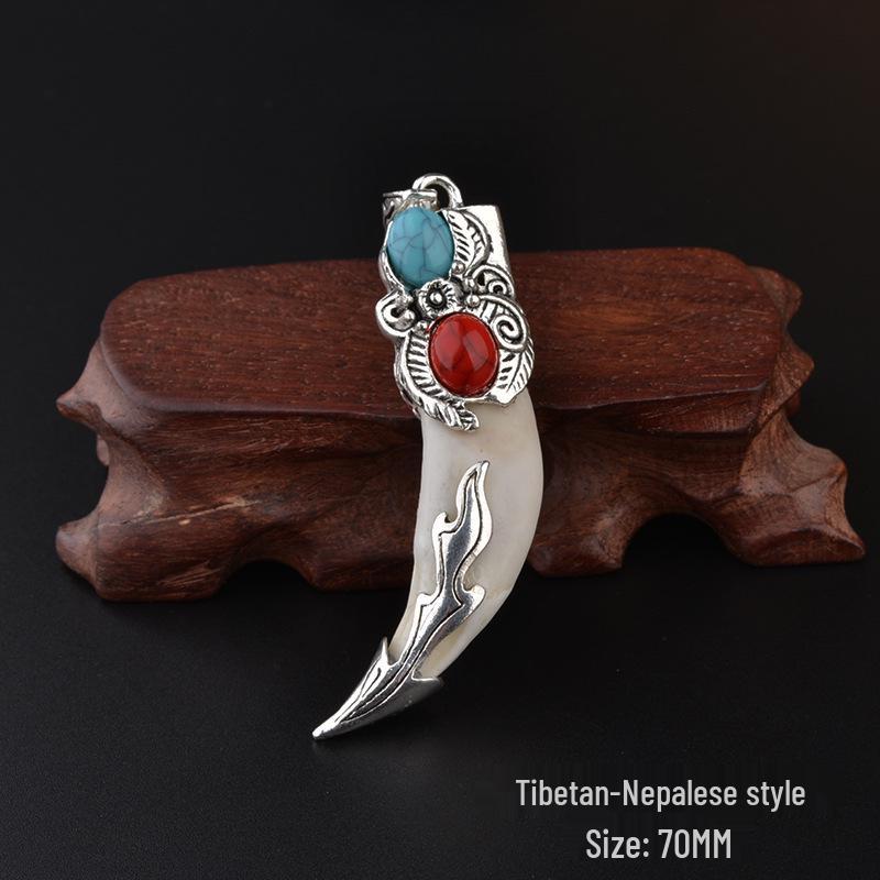 Sterling Silver Wolf Tooth Pendant Necklace: Real Wolf Dog Tooth Tip, Men's & Women's Retro Tibetan Silver Long Necklace.