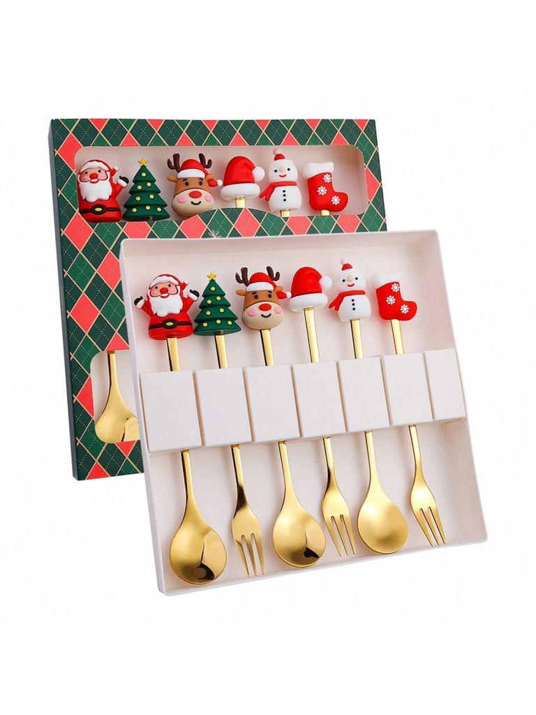 Christmas Spoon And Fork Sets Stainless Steel Tableware Coffee Tea Dessert Spoon And Fork Xmas Gifts For Guest New Year Gifts