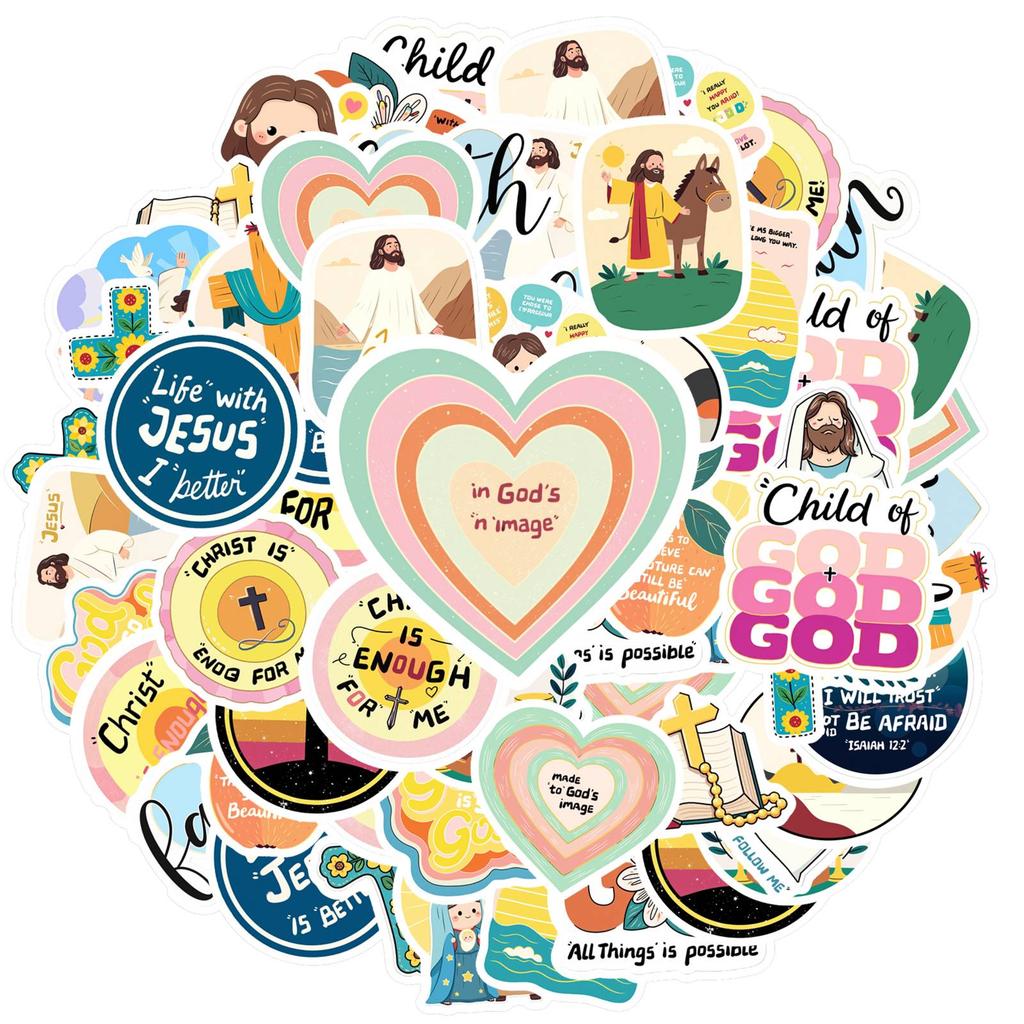 35pcs Cartoon Christian Stickers Spiritual Religious Religious Stickers Faith Decals For Guitar DIY Skateboard Laptop Luggage
