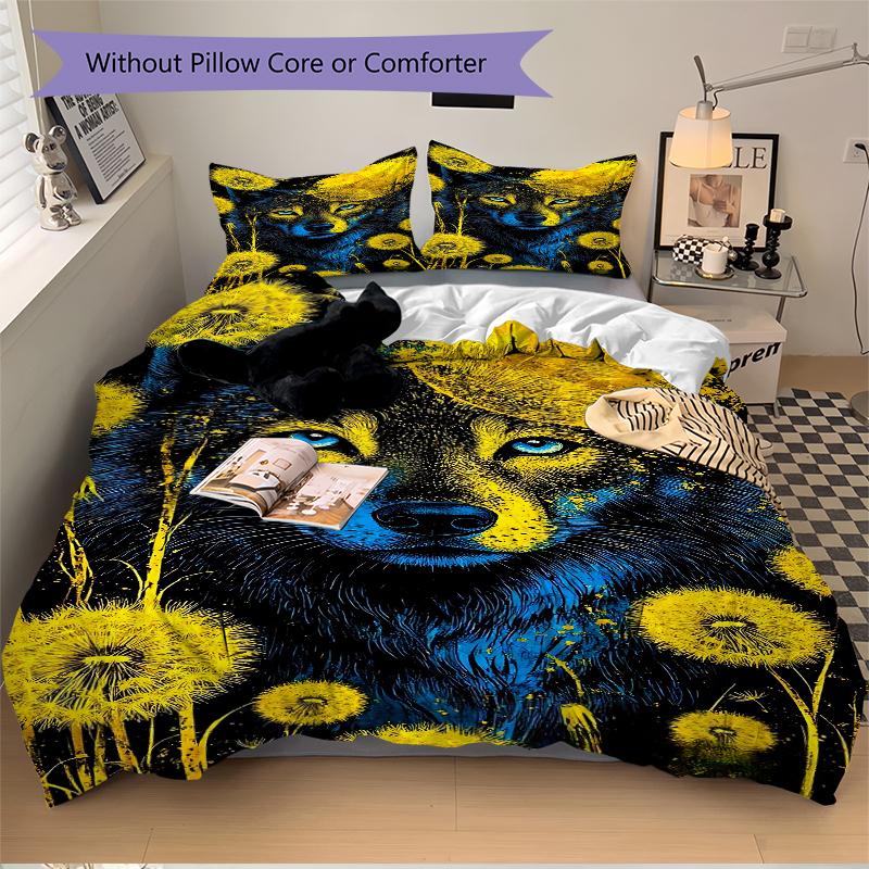 3Pcs Wolf Dandelions Bedding Set Soft Fabric Duvet Cover Pillowcases Home Christmas Xmas Halloween Gift 1 Duvet Cover 2 Pillowcase G164