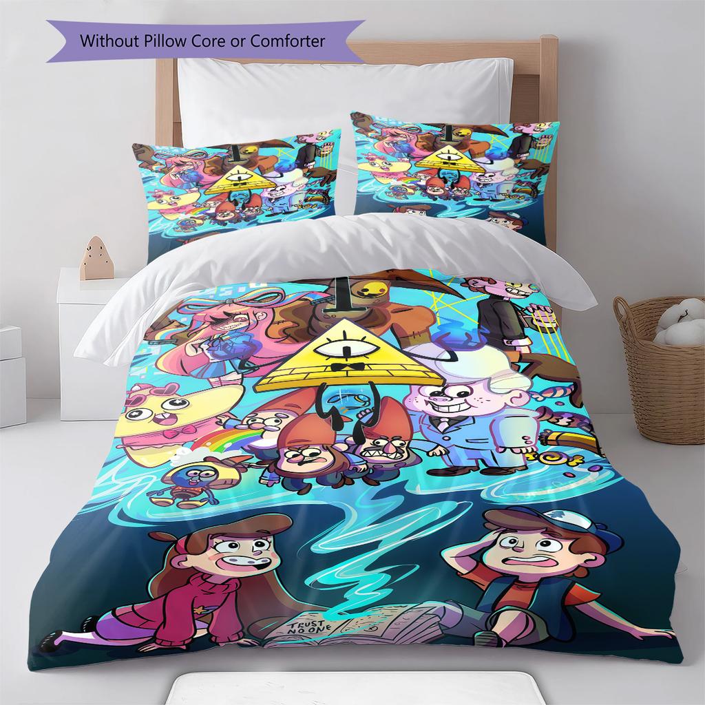 Gravity Falls  Pattern Bedding Quilt Set Quilt Cover Pillowcase Home Decoration Birthday Gift (1 * Duvet Cover + 2 * Pillowcase, Without Core)