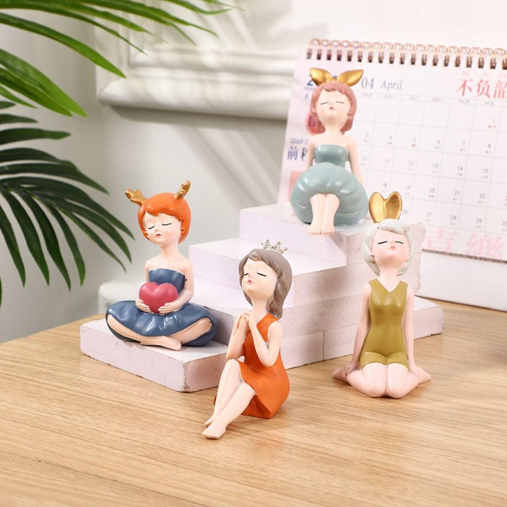 Resin People Sculpture Creative Miniatures Figurine Desktop Ornament Little Girl Statue  Home
