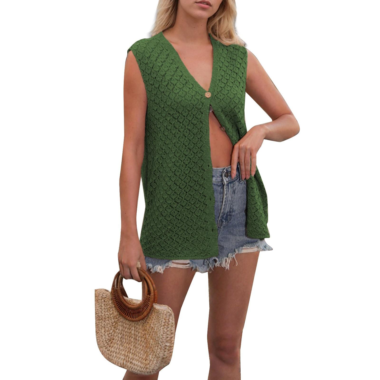 

Женский летний модный повседневный повседневный универсальный фактурный свободный кардиган с пуговицами и жилетом S