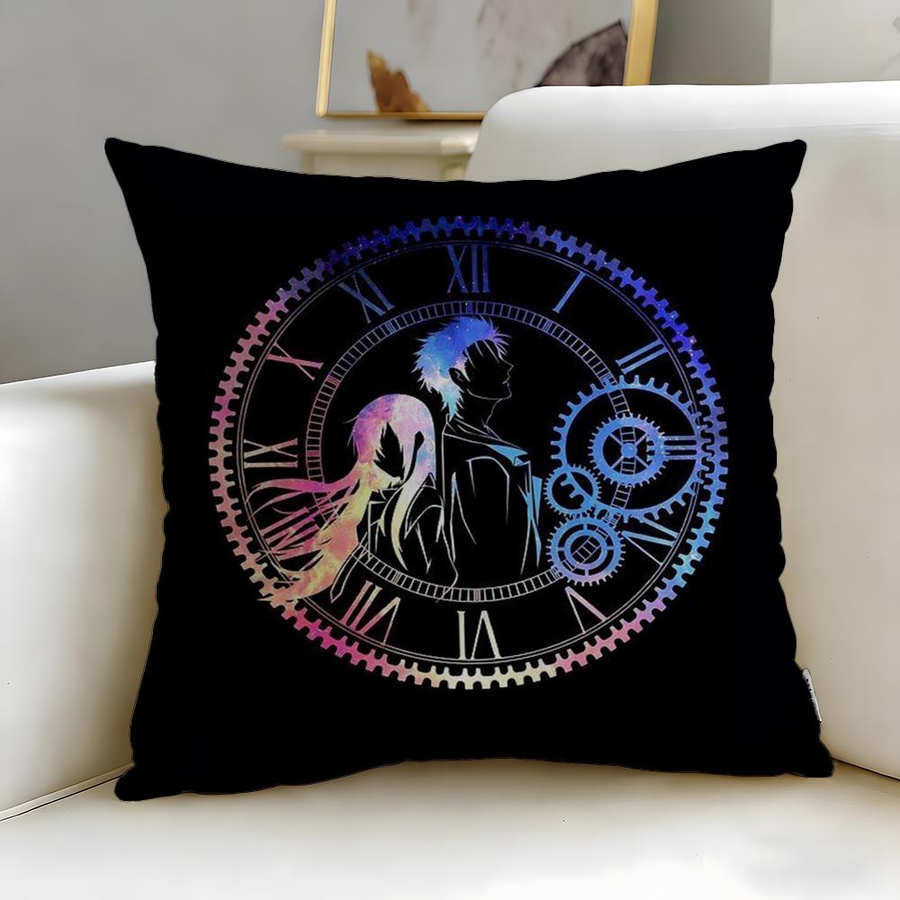 classic anime Steins Gate Cushion Cover Soft EasyWash Pillow Case Versatile for Couch Bed Travel and Office