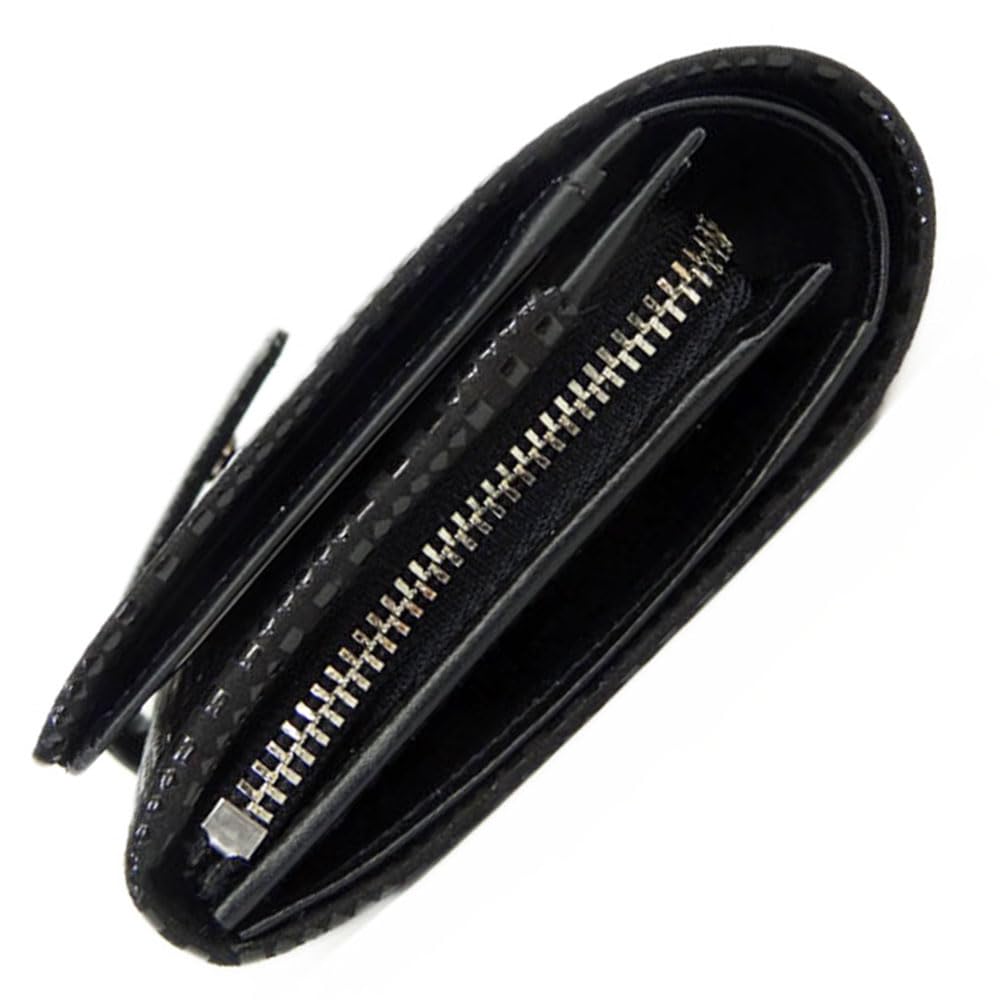 [Inden-ya] Inden Bifold Wallet 2213 Bill Compartment X Black Deerskin with Black Lacquer, Small Checkered Pattern