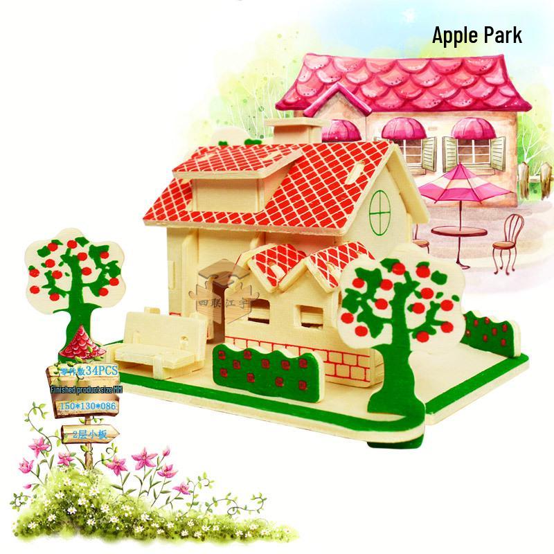 3D Wooden House Puzzle: DIY Educational Toy for Children