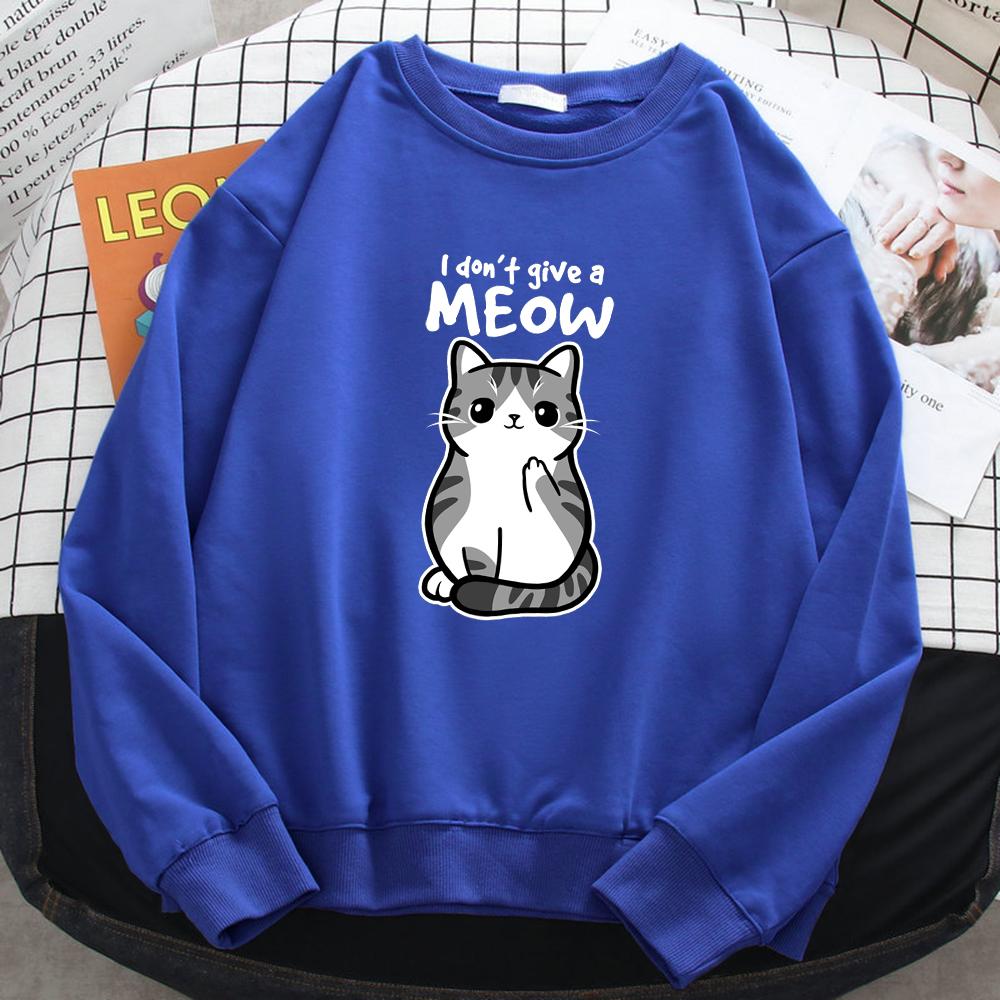 Women's Simple Autumn Womens Sweatshirt I Don'T Give A Meow Funny Cat Cartoon Animalmale Print Hoody Fleece Pullovers Tops