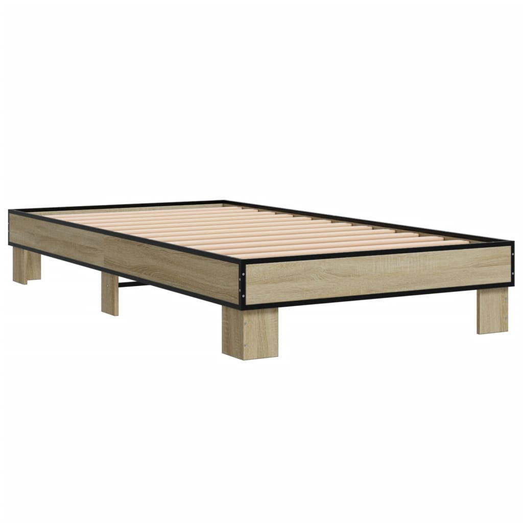 Bed Frame in Sonoma Oak Finish 75 x 190 cm Made of Engineered Wood and Metal