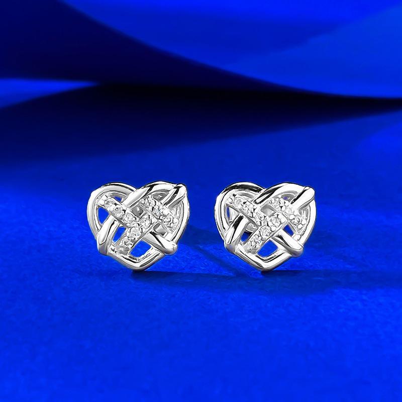 Xiancan Jewelry S925 Sterling Silver Cookie Heart Weave Hollow Dream Heart Earrings 925 Silver