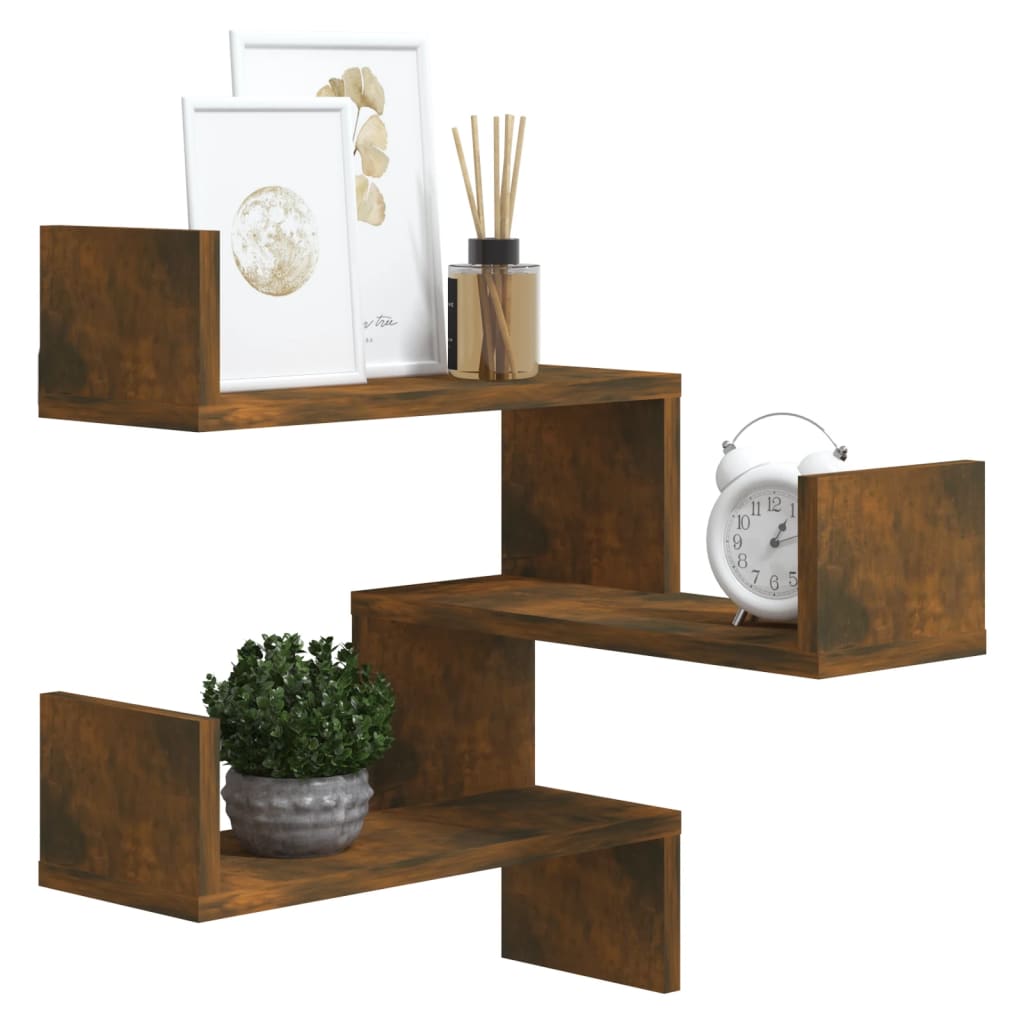 Wall Mounted Corner Shelf Smoked Oak Finish 40 X 40 X 50 Cm Engineered Wood