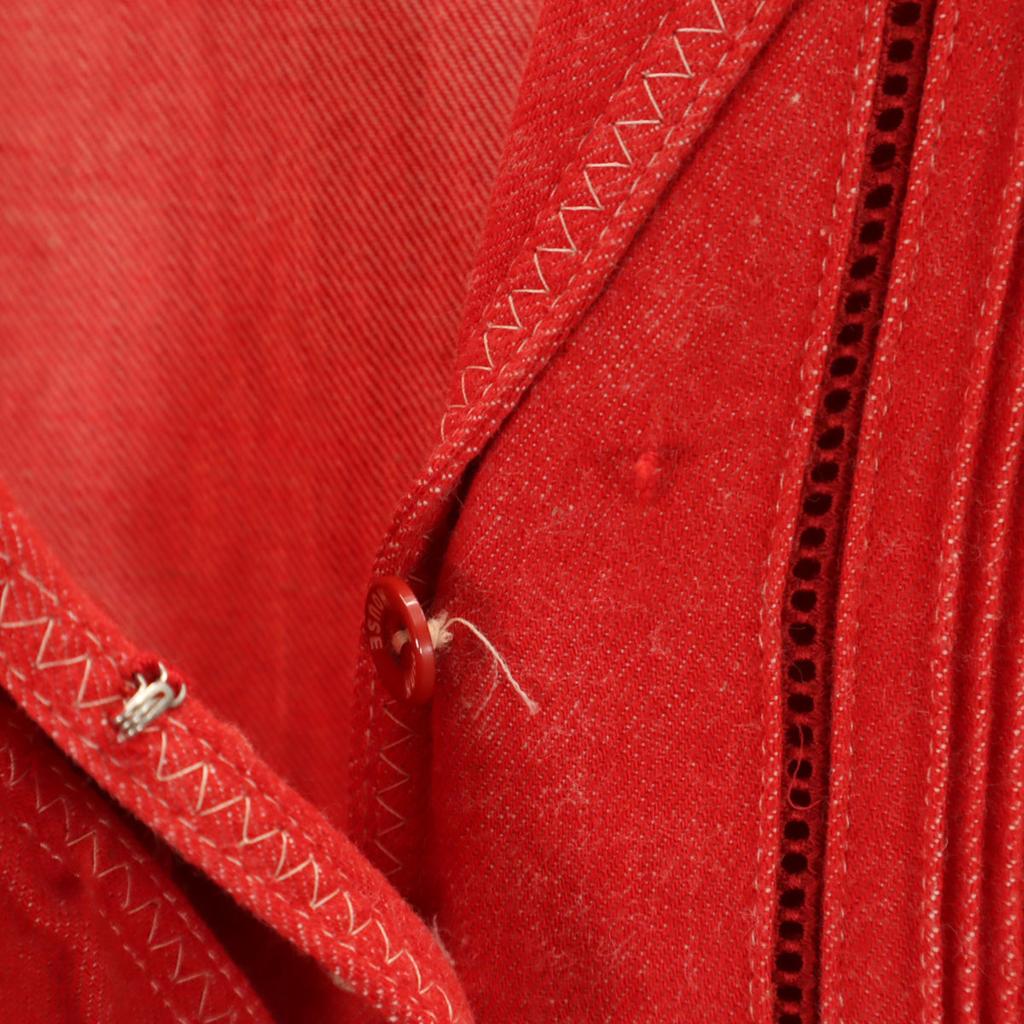 PINK HOUSE Long Sleeve Open Collar Nylon Long Dress Red Series Women Used